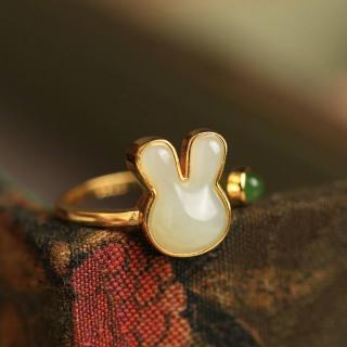 热销银镶玉戒指 和田玉